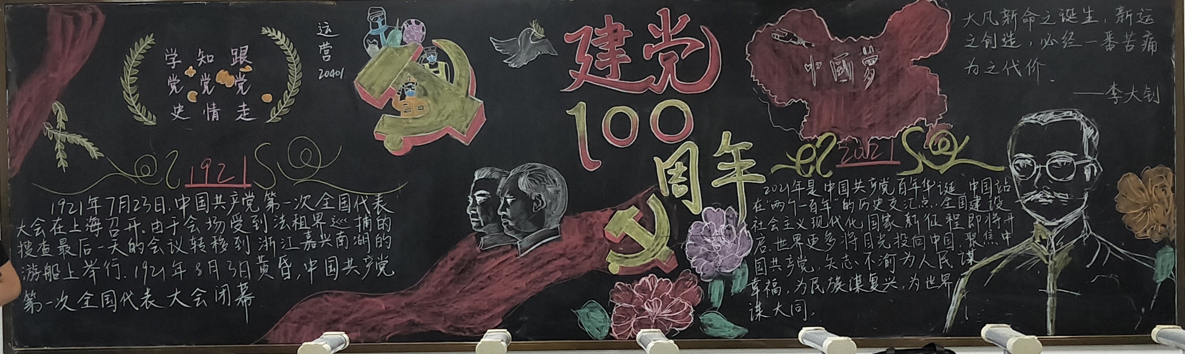 建党100周年绘画黑板报图片